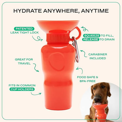Springer Dog Travel Water Bottle | As Seen on Shark Tank | Patented, Leak-Proof, Portable Water Bottle for Dogs | BPA-Free 22 oz Classic Poppy