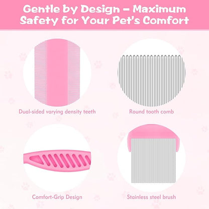 6-Pack Flea Comb for Dogs and Cats, Fine & Wide Tooth Stainless Steel Lice Comb, Tick Removal Tool, Tear Stain Remover, Dematting Brush - Professional Pet Grooming Kit for All Types of Pets