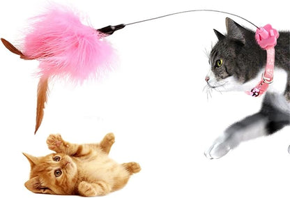 Cat Feather Toy with Collar - Indoor Amusing Teaser Self-Teasing Toy