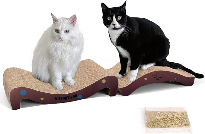 Cat Scratcher, Cat Scratching Board for Cats, Scratch-Resistant Scratching Post Large (20L x 4H in.) and Small (16.5L x 2.5H in.), Corrugated Cardboard