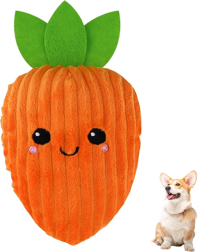 Andiker Dog Carrot Toy, 9.84'' Dogs Squeaky Toys Inside with a Squeaker Soft Stuffed Cotton Dogs Plush Toy to Grind Teeth and Kill Time for Small and Medium Dog and Puppy (Orange)