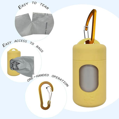 Dog Poop Bag Dispenser for Leash with Snap Clip, Skin-friendly Texture Waste Bag Holder for Dog Walks and Cats, Pets Litter Bag Container, Indoor & Outdoor Use (Yellow, 1)