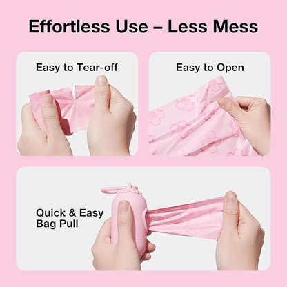 VETRESKA Dog Poop Bag Dispenser with Cherry Blossom Scented Poop Bags, Leak Proof and Extra Thick Pet Waste Bags, 1 Poop Bag Holder and 105 Bags for Dog Walking and Cats Litter, Pink