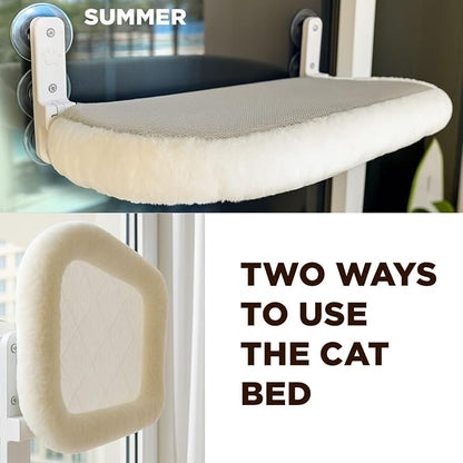 Cat Window Perch – Strong 6 Suction Cup Foldable Cat Hammock Bed for Large Cats and Kittens that Holds up to 50 lbs with Washable Reversible Cover, Sturdy Metal Frame for Window (White)
