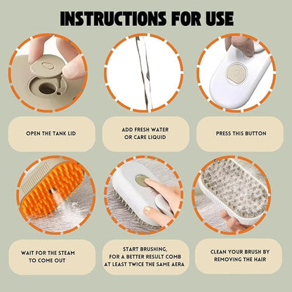 MNSK Cat Steam Brush, 3 in 1 Steamy Silicone Massage Grooming Brush for Cat and Dog, for Massage, Tangled And Hair Loss Remover (Cream)
