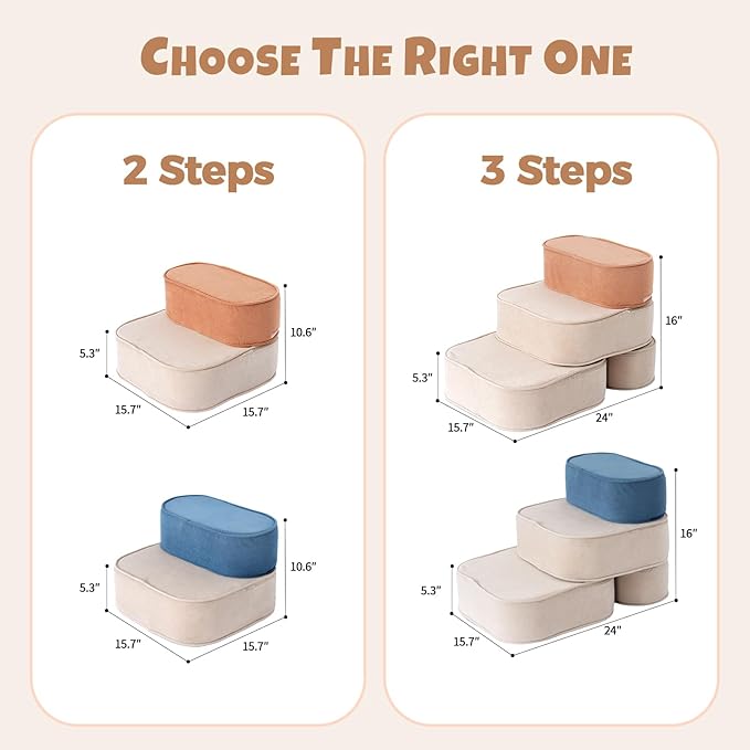 Dog Stairs for Small Dogs, 3 Step Dog Stair for High Bed and Couch, Non-Slip High Density Foam Sturdy Pet Steps with Removable Washable Cover for Older Cat