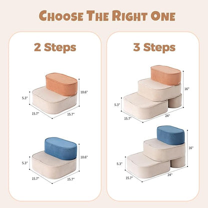 Dog Stairs for Small Dogs, 3 Step Dog Stair for High Bed and Couch, Non-Slip High Density Foam Sturdy Pet Steps with Removable Washable Cover for Older Cat