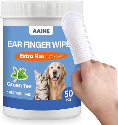 Extra Large Dog Ear Finger Wipes,Gently Remove Ear Wax & Dirt,Relieve Ear Itching. All Natural Ingredients Dog Ear Wipes.Safe & Gentle Ear Wipes for Dog & Cat - 50 Count Blue