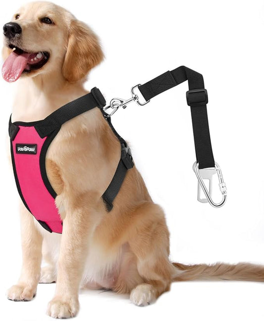 VavoPaw Dog Seat Belt, Safety Vest Dog Car Harness with Adjustable Buckle Dog Seat Belt for Vehicle Nylon Pet Safety Seat Belts Heavy Duty(XXL, Magenta)