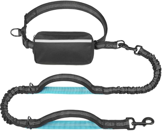 Hands Free Dog Leash with Zipper Pouch, Dual Padded Handles & Durable Bungee Dog Leash for Walking, Jogging, Running and Hiking