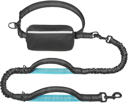 Hands Free Dog Leash with Zipper Pouch, Dual Padded Handles & Durable Bungee Dog Leash for Walking, Jogging, Running and Hiking