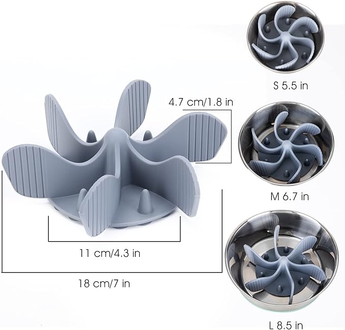 Slow Feeder Dog Bowls Insert [Octopus Suction Cups] Super Firm Slow Eating Dog Bowl [Cuttable] for Large Breed and Medium Size Dog Compatible with Regular and Elevated Dog Bowls (Spiral)