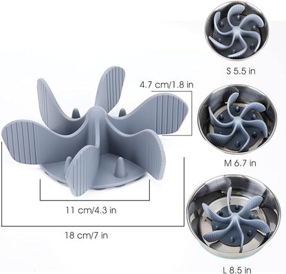 Slow Feeder Dog Bowls Insert [Octopus Suction Cups] Super Firm Slow Eating Dog Bowl [Cuttable] for Large Breed and Medium Size Dog Compatible with Regular and Elevated Dog Bowls (Spiral)