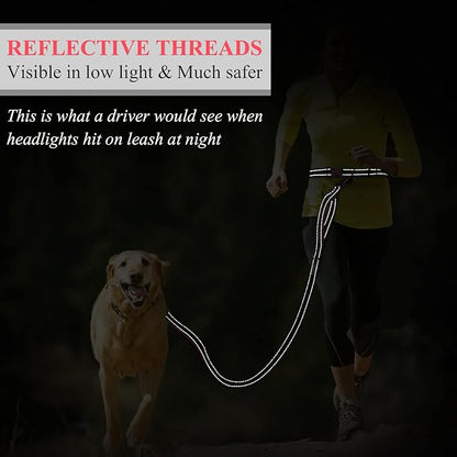 VIVAGLORY Hands Free Dog Leash Bungeeone Running Dog Leash with Waist Belt for Running Walking & Jogging, Bungee & Around Waist for Pet, M, Black/Red