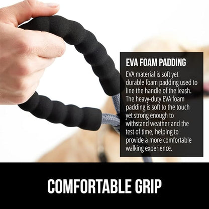 GORILLA GRIP Dog Leash, Heavy Duty Reflective Rope Leashes for Large, Medium, Small Breed Dogs, Puppy Training Essential for Walks, Hikes, Soft Handle, Rotating Metal Clip, Waste Bag Dispenser, Gray