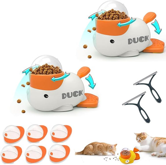 Duckie Cat Feeder, Duck Cat Treat Dispenser, Duck Shape Slow Feeder for Fast Eaters Eenrichment Toys, Reduces Bloating Anti Gulpings, Keeps Indoor Cats Busy—Less Boredom, Less Mischief (B-2)