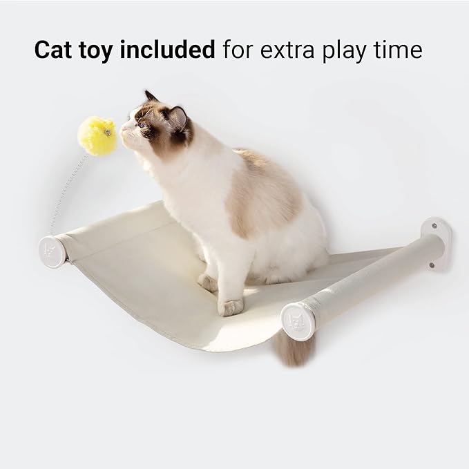 SVD.PET Wall Mounted Cat Hammock with Toy, Easy-to-Install Cat Wall Shelf with Soft Pad on This Premium Kitty Furniture, Modern Design. Easily Supports up to 40 lbs (Easy-Install, White)