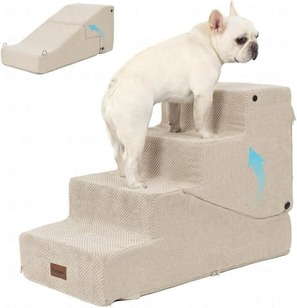 4-Step Dog Stair and Ramp for Small Dogs and Cats, Pet Steps for Bed with Non-Slip Bottom, Beige
