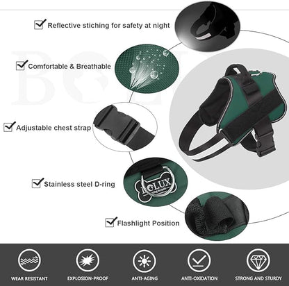 Bolux Dog Harness, No-Pull Reflective Dog Vest, Breathable Adjustable Pet Harness with Handle for Outdoor Walking - No More Pulling, Tugging or Choking (Dark Green, XS)