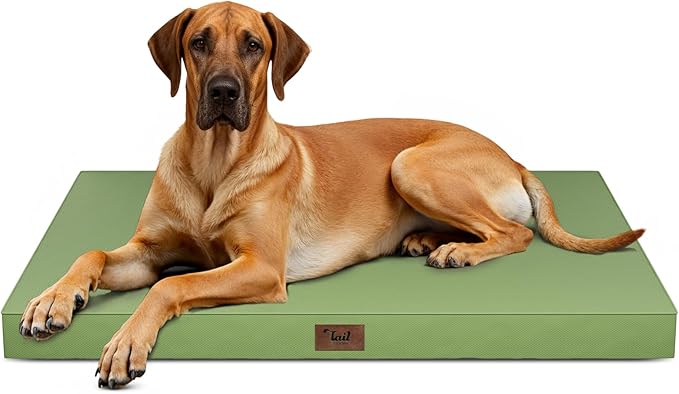 Outdoor Extra Large Dog Bed, Jumbo Waterproof Dog Bed for Large Dogs, Orthopedic Egg Crate Foam Pet Mat with Removable Oxford Cooling Cover, Light Green