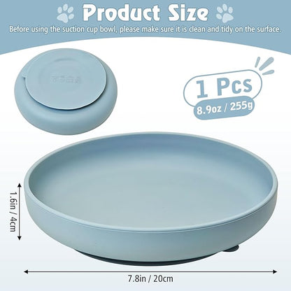 BNOSDM Silicone Cat Bowl Non-Slip Cat Food Plate Flat Dog Bowls with Suction Cup Shallow Puppy Food and Water Dish for Small and Medium Pets (Gray-Blue)