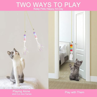 Cat Toys, Interactive Cats Feather Toys 2 Pcs, Cat Teaser Retractable Hanging Indoor Kitten Play Chase Exercise, Mental Physical Stimulation for All Breeds and Species