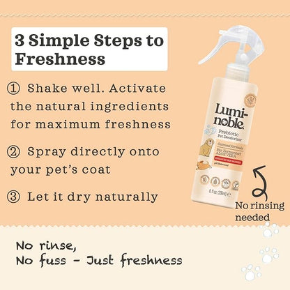 Prebiotic Dog Deodorizer Spray Perfume, Vanilla & Oatmeal Scented, Hypoallergenic Skin Care, Alcohol-Free Odor Remover for Dogs, Prebiotic Formula to Refresh & Hydrate Sensitive Skin & Coat, 8 oz