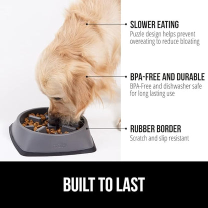 GORILLA GRIP Patented BPA Free Slow Feeder Dog Bowls, 4 Cup Interactive Puzzle Toy for Dogs and Cats Food Training Enrichment, Keeps Pets Busy and Prevents Puppy Overeating, Large Breeds, Gray