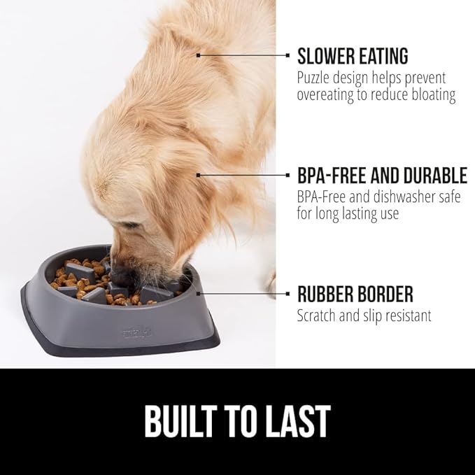 GORILLA GRIP Patented BPA Free Slow Feeder Dog Bowls, Interactive Puzzle Toy for Dogs and Cats Food Training Enrichment, Keeps Pets Busy and Prevents Puppy Overeating, Small Breeds, 1 Cup, Gray