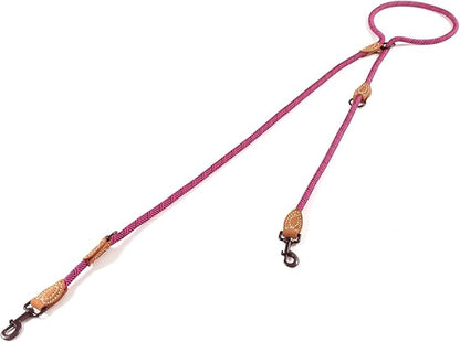 Mile High Life Dual Dog Leash - Double, Hands Free with Leather Connection, 360 Swivel, 8FT Pink