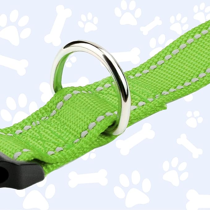 FunTags Reflective Dog Collar, Sturdy Nylon Collars for Puppy and Extra Small Girl and Boy Dogs, Adjustable Dog Collar with Quick Release Buckle,Green,3/8" Width
