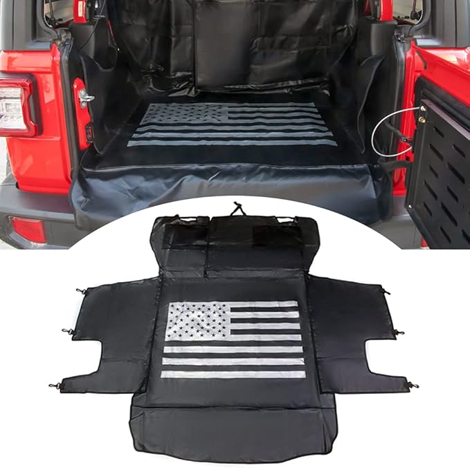 BESTAOO Dog Trunk Liner for Jeep, Heavy Duty Waterproof Oxford Cargo Protector for 2007-2026 Wrangler JK JL 4-Door, Nonslip Washable Pet Seat Cover & Anti-Scratch Liner (US Flag)