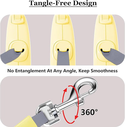 Retractable Dog Leash, 16Ft/5M Light Weight Retractable Leash for Small Medium Dogs/Cats Up to 50lbs, Strong Nylon Tape 360° Tangle-Free One-Hand Brake (Yellow)