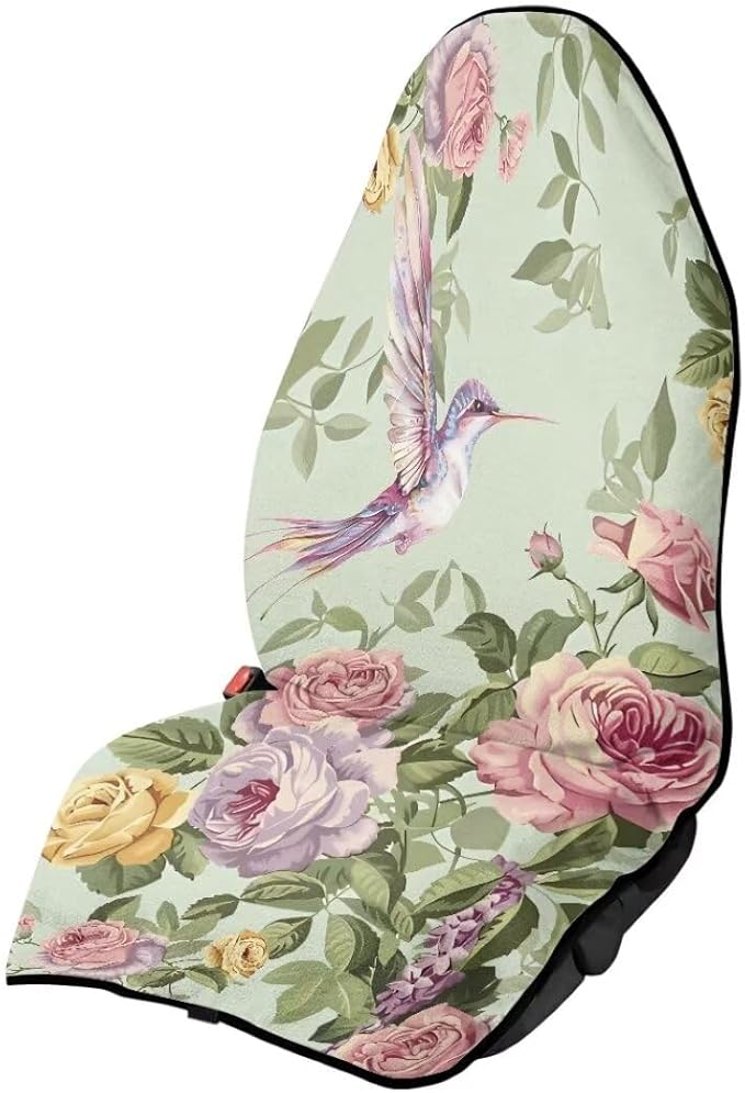 Coldinair Vintage Floral Waterproof Towel Car Seat Covers,Hummingbird Beach Sweat Car Seat Protector Front Seats Only Universal Fit for Trucks