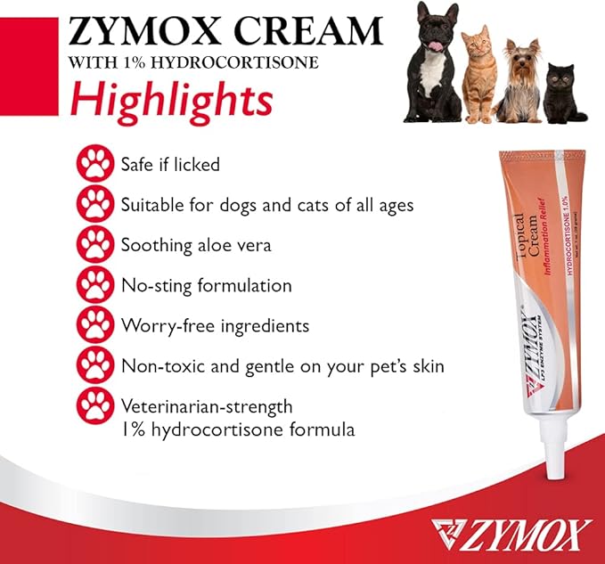 Zymox Veterinarian Strength Topical Cream with 1% Hydrocortisone for Dogs and Cats, 1oz