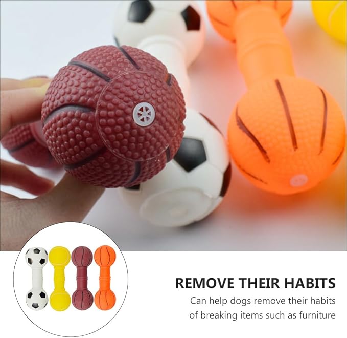 POPETPOP 4Pcs Dog Molar Chew Toys Dog Squeaky Barbell Toys Vinyl Dumbbell for Teething Playthings Pet Squeaky for Puppy