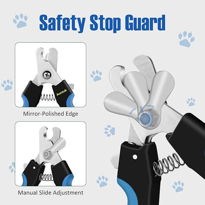 Dog Nail Clippers with Nail File, Ergonomic Dog Nail Trimmers to Avoid Over Cutting, Razor-Sharp Stainless Steel Blade with Safety Guard for Large/Small Pet Dogs, Blue