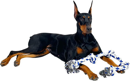 4Knines Dog Rope Toy with 5 Knots – 36-Inch Heavy-Duty Tug for Medium & Large Breeds – Durable Cotton for Chewing, Fetch, and Tug-of-War – Interactive Dog Toy for Exercise and Play – Blue