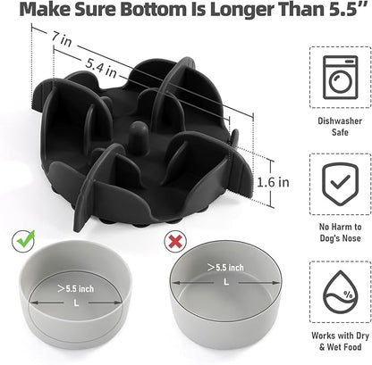 Jaoul Slow Feeder Dog Bowls Insert for Large Breed, 7 Inch Cuttable Slow Feeder Insert with 32 Octopus Suction Cups for Medium Large Size Dog Food Bowl (X-Large, Black)
