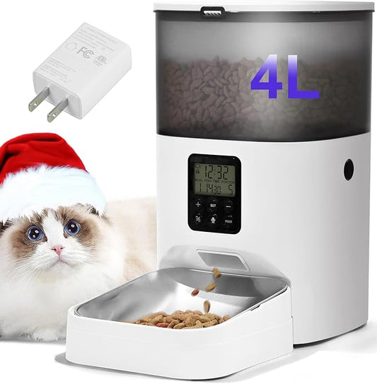 Automatic Cat Feeder, 4L Cat Food Dispenser with 10s Voice Recorder, Pet Feeder up to 8 Meals per Day, Timed Dog Feeder with Dry Food Sealed Ring
