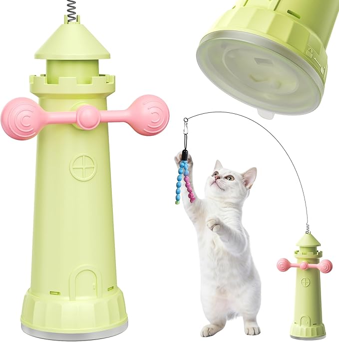 Cat Interactive Toys for Indoor Cats, Enhanced Suction Cup Cat Teaser Wand, Kitty Enrichment Chase Toy Fun Weight Loss Exercise Toy for Kitten Adult Cats Boredom Relief Keep Them Busy
