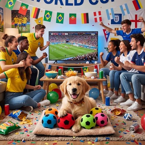 Blueweenly 6 Pcs Stuffed Soccer Ball Dog Toys, 4 Inch Squeaky Football Dog Toys, Soft Interactive Chew Indoor Outdoor Playing Supply for Small Medium Large Pet Rolling Tossing Chasing Game, Multicolor - Image 4
