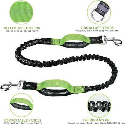 Heavy Duty Dog Leash with Bungee Traffic Handle Dog Leash Reflective Dog Leash with Double Padded Handles - Durable Dog Leash for Small Medium Large Dogs Training Walking 4ft (Black)