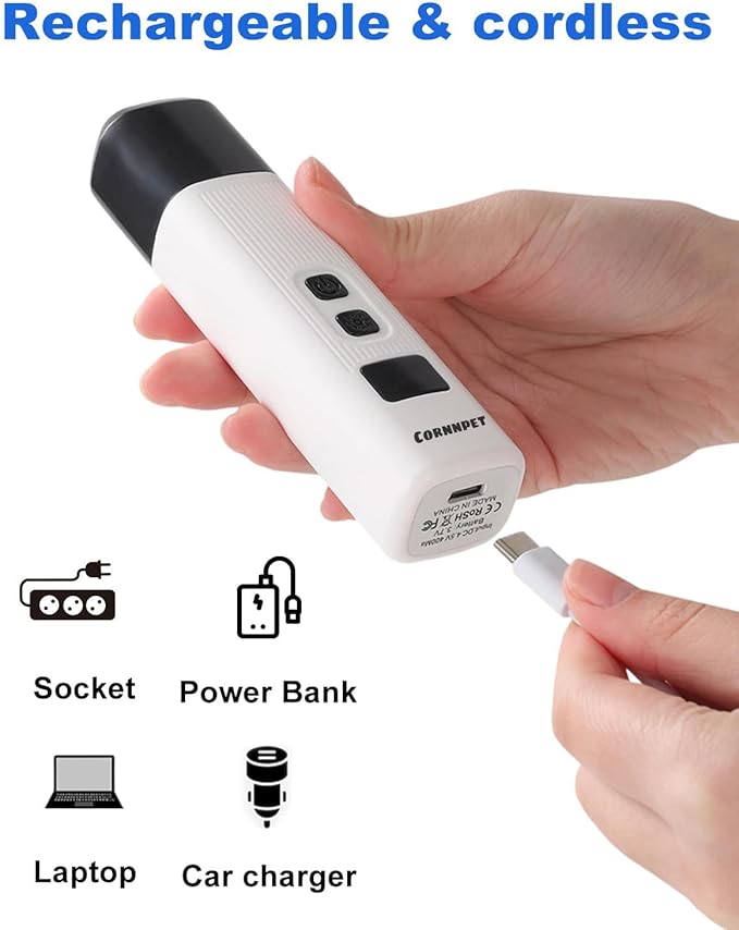 Electric Dog Nail Grinder with 2 Level LED Lights, 2 Speed Super Quiet and Low Vibration Rechargeable Pet Nail Grinder for Small Dogs and Cats - White