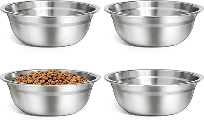 URPOWER 4 Pack 8" Stainless Steel Dog Bowls - 50oz Thickened Durable Pet Bowls for Food and Water, Fit for Elevated Dog Bowl Stand