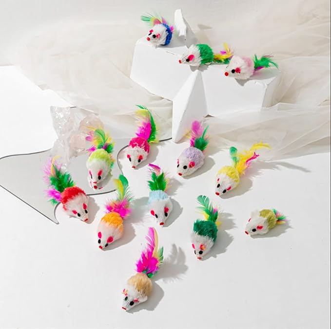 10 pcs Cat Toys Mice, Cat Toy Mouse with Rattle Sounds,Cat Chew Toy Cat Feather Toys for Indoor Cats Kittens Interactive (02)