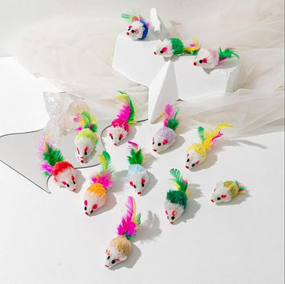 10 pcs Cat Toys Mice, Cat Toy Mouse with Rattle Sounds,Cat Chew Toy Cat Feather Toys for Indoor Cats Kittens Interactive (02)
