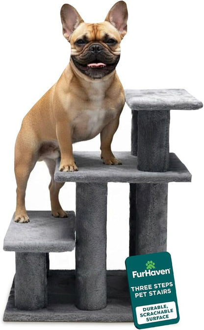Furhaven Steady Paws Multi-Step Pet Stairs for High Beds & Sofas - Gray, 3-Step