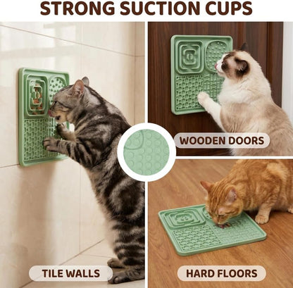 Lick Mat for Dogs and Cats, Cat Slow Feeder Silicone Cat Lick Mat with Suction Cups, Slow Feeder Licking Pad for Anxiety Relief and Boredom Reducer (Green) - Image 3