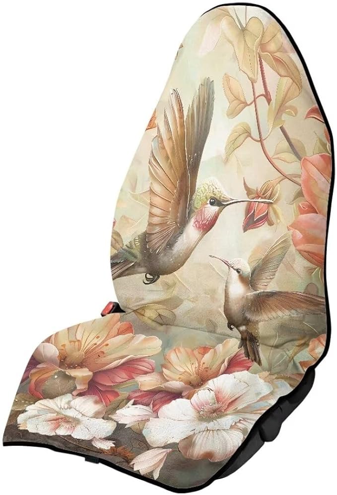Coldinair Hummingbird Floral Car Seat Protector from Sweat, Food, Dirt After Gym, Swimming,Universal Towel Car Seat Covers Front Seats Only for Auto, Truck, Van, SUV